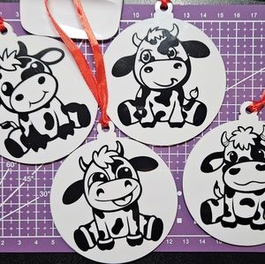 SET OF 4 ACRYLIC BABY CARTOON COW ORNAMENTS
